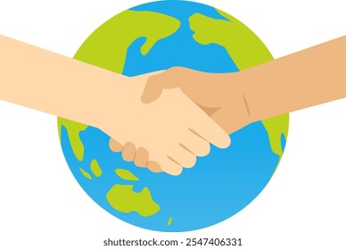 Vector illustration of shaking hands with the earth