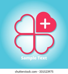 Vector illustration with shamrock and  heart shapes. Medical concept. Logo template