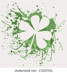 Vector illustration of shamrock for St. Patrick's Day with green watercolor splash