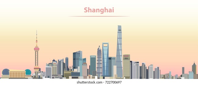 vector illustration of Shanghai city skyline at sunrise