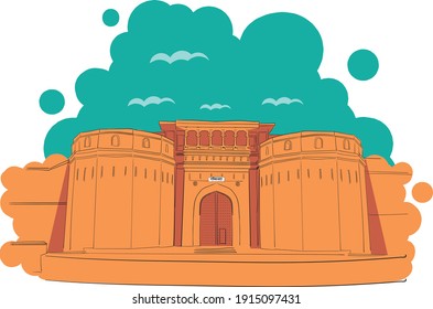 Ilustración vectorial Shaniwarwada también conocida como Shanwarwada es una fortificación histórica en la ciudad de Pune en Maharashtra, India.