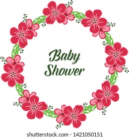 Vector illustration shape of card baby shower with art pink flower frame