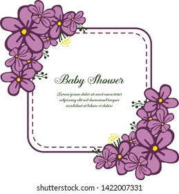 Vector illustration shape of card baby shower with purple wreath frame