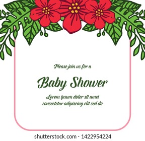 Vector illustration shape of card baby shower for very beautiful red flower frame