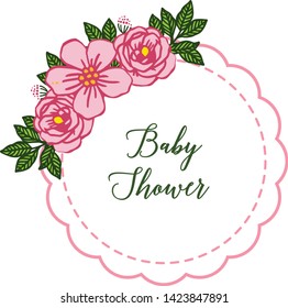 Vector illustration shape of card baby shower with pattern art of rose wreath frame