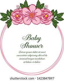 Vector illustration shape of card baby shower with pattern art of rose wreath frame