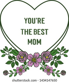 Vector illustration shape of card best mom for pattern art purple wreath frame