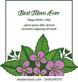 Vector illustration shape of card best mom with purple flower frames isolated on white background