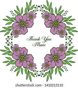 Vector illustration shape card thank you mom for various bright purple flower frame