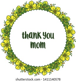 Vector illustration shape card thank you mom for various bright yellow flower frame