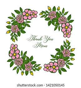 Vector illustration shape card thank you mom with various pattern rose flower frame