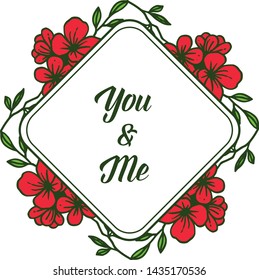 Vector illustration shape of card you and me with various art red wreath frames