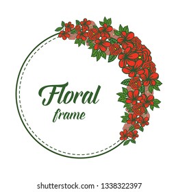 Vector illustration shape design red floral frame hand drawn