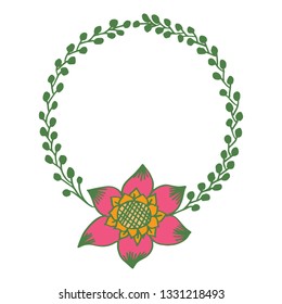 Vector illustration shape green leaf flower frame hand drawn