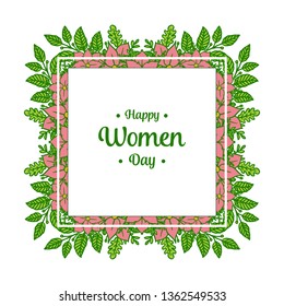 Vector illustration shape happy women day with crowd pink flower frame