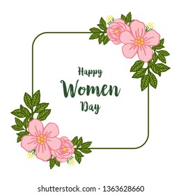 Vector illustration shape happy women day for beauty of pink flower frames blooms hand drawn