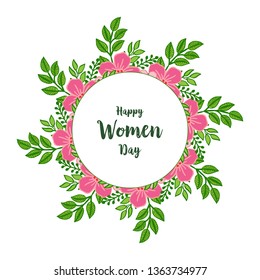 Vector illustration shape happy women day with design artwork pink wreath frame hand drawn