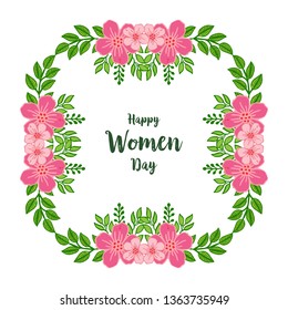 Vector illustration shape happy women day with design artwork pink wreath frame hand drawn