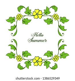 Vector illustration shape hello summer with bright yellow wreath frames