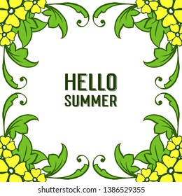 Vector illustration shape hello summer with bright yellow wreath frames