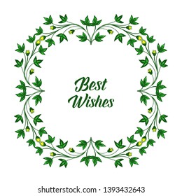 Vector illustration shape leaf wreath frame with banner of best wishes hand drawn