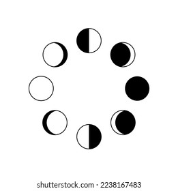 Vector illustration of the shape of the moon in the lunar phase on a white background.