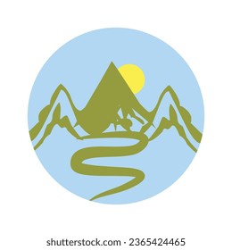 vector illustration in the shape of a pin with a mountain view in it