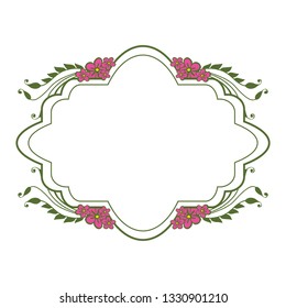 Vector illustration shape pink flower frame hand drawn
