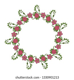 Vector illustration shape pink flower frame hand drawn