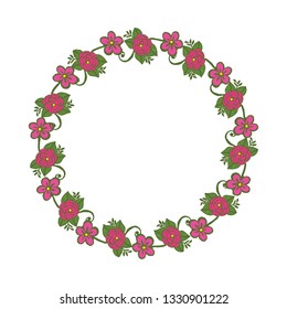 Vector illustration shape pink flower frame hand drawn