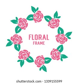 Vector illustration shape round frame floral leaf hand drawn