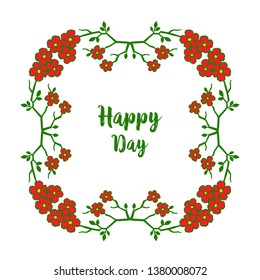 Vector illustration shape wreath frame with decorative of card happy day hand drawn