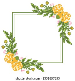 Vector illustration shape yellow rose flower with green leaf design hand drawn