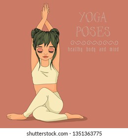 Vector illustration, shapely women are exercising.Lady cartoon, long hair, wearing a white exercise suit, doing yoga and meditation to keep the body and mind healthy, have a good balance.