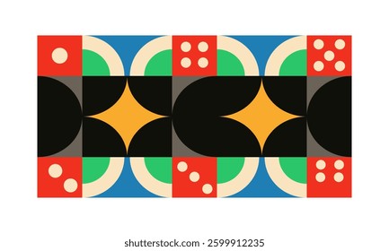 Vector Illustration Shapes Bauhus background. design posters, wall art, template, layout with primitive shapes elements. Bauhaus retro pattern background, vector abstract circle, triangle and square