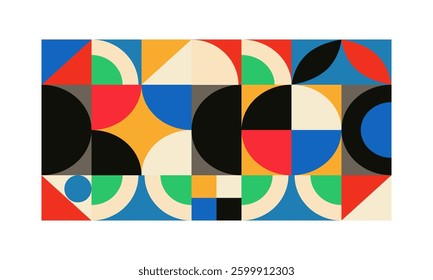 Vector Illustration Shapes Bauhus background. design posters, wall art, template, layout with primitive shapes elements. Bauhaus retro pattern background, vector abstract circle, triangle, square line
