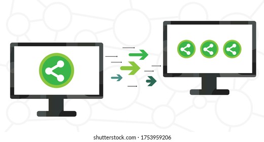 vector illustration with share icons and two screens for social media marketing concept