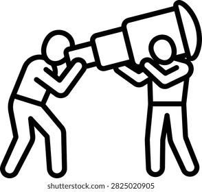 Vector illustration of a shared telescope with people collaborating, symbolizing support, scientific discovery, and educational partnership.