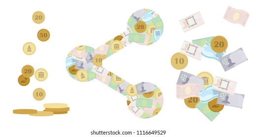 vector illustration of sharing symbol and money symbols for sharing economy or charity visuals