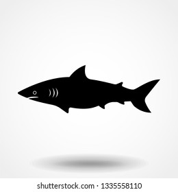 Vector illustration of shark based on hand-drawn sketch. Black silhouette isolated on white background. Perfect for t-shirt design, poster, banner.