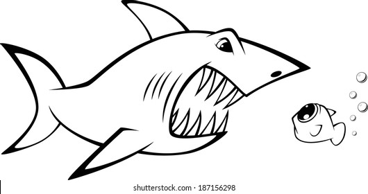 Vector illustration: shark and fish