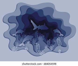 Vector illustration of a shark hunting for a fish
