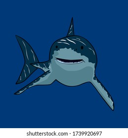 Vector illustration shark isolated on dark blue background.