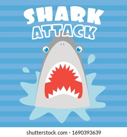 Vector illustration of a shark with its mouth open in the sea. Drawing of a shark's head on a blue background.
