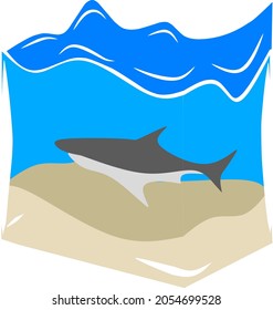 ilustración vectorial de un tiburón en el océano