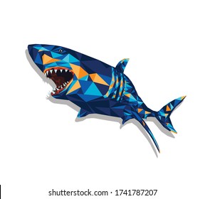 Vector illustration of shark with open mouth full of sharp teeth, isolated on a white background. Shark attacks.