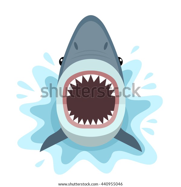 白い背景に開いた口に鋭い歯が生えたサメのベクターイラスト サメが水から襲ってくる のベクター画像素材 ロイヤリティフリー