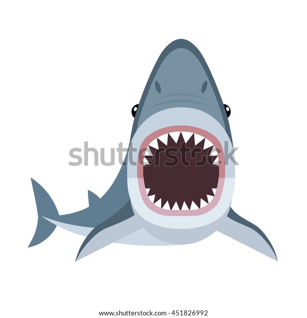 白い背景に開いた口に鋭い歯が生えたサメのベクターイラスト シャークが襲う のベクター画像素材 ロイヤリティフリー