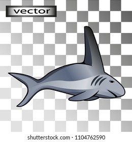 Vector illustration of a Shark, a predatory fish swimming, isolated on a transparent background, the tattoo is the logo graphic.