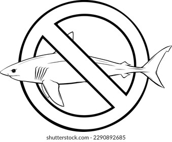 vector illustration, shark silhouette side view, black and white